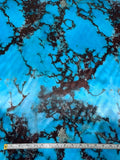 Italian Marble Inspired Printed Polyester Satin - Turquoise Blue / Burgundy