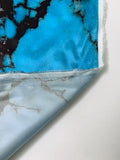 Italian Marble Inspired Printed Polyester Satin - Turquoise Blue / Burgundy