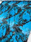 Italian Marble Inspired Printed Polyester Satin - Turquoise Blue / Burgundy