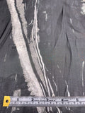 Italian Dark Abstract Printed Silk Chiffon Panel - Black / Off-White / Grey