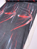 Italian Bold Abstract Printed Stretch Silk Chiffon Panel - Black / Red / Blue / Evergreen