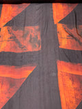 Italian Geometric Motif Printed Silk Chiffon Panel - Orange / Dark Brown