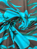 Italian Inflated Floral Printed Silk-Cotton Lawn Voile with Slight Shantung Weave - Aqua / Evergreen / Brown