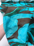 Italian Inflated Floral Printed Silk-Cotton Lawn Voile with Slight Shantung Weave - Aqua / Evergreen / Brown