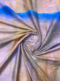 Italian Abstract Painterly Printed Silk-Cotton Lawn Voile with Light Shantung Weave Panel - Smokey Lavender / Bluen / Tan