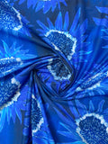 Italian Sunflower Inspired Printed Silk-Cotton Lawn Voile with Slight Shantung Weave - Blue / White