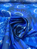 Italian Sunflower Inspired Printed Silk-Cotton Lawn Voile with Slight Shantung Weave - Blue / White