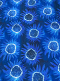 Italian Sunflower Inspired Printed Silk-Cotton Lawn Voile with Slight Shantung Weave - Blue / White