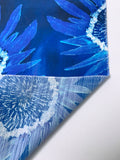 Italian Sunflower Inspired Printed Silk-Cotton Lawn Voile with Slight Shantung Weave - Blue / White