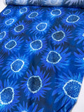 Italian Sunflower Inspired Printed Silk-Cotton Lawn Voile with Slight Shantung Weave - Blue / White