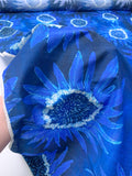 Italian Sunflower Inspired Printed Silk-Cotton Lawn Voile with Slight Shantung Weave - Blue / White