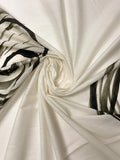 Italian Large Seashell Printed Silk-Cotton Lawn Voile with Light Shantung Weave Panel - Ivory / Black / Black Olive