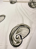 Italian Large Seashell Printed Silk-Cotton Lawn Voile with Light Shantung Weave Panel - Ivory / Black / Black Olive