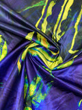 Italian Abstract Printed Light Nylon Satin Panel - Purples / Yellow / Green