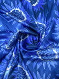 Italian Sunflower Inspired Printed Stretch Silk Charmeuse - Blue / White