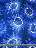 Italian Sunflower Inspired Printed Stretch Silk Charmeuse - Blue / White