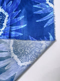 Italian Sunflower Inspired Printed Stretch Silk Charmeuse - Blue / White