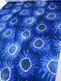 Italian Sunflower Inspired Printed Stretch Silk Charmeuse - Blue / White