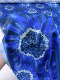 Italian Sunflower Inspired Printed Stretch Silk Charmeuse - Blue / White