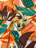 Floral Block Collage Matte-Side Printed Silk Charmeuse - Greens / Oranges / Peach / Brown / White