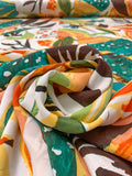 Floral Block Collage Matte-Side Printed Silk Charmeuse - Greens / Oranges / Peach / Brown / White