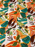 Floral Block Collage Matte-Side Printed Silk Charmeuse - Greens / Oranges / Peach / Brown / White