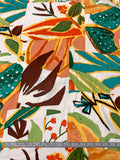 Floral Block Collage Matte-Side Printed Silk Charmeuse - Greens / Oranges / Peach / Brown / White