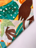 Floral Block Collage Matte-Side Printed Silk Charmeuse - Greens / Oranges / Peach / Brown / White