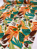 Floral Block Collage Matte-Side Printed Silk Charmeuse - Greens / Oranges / Peach / Brown / White