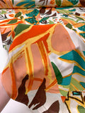 Floral Block Collage Matte-Side Printed Silk Charmeuse - Greens / Oranges / Peach / Brown / White