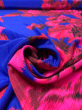 Vibrant Hazy Floral Matte-Side Printed Silk Charmeuse - Indigo Blue / Magenta / Wine Berry