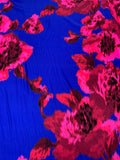 Vibrant Hazy Floral Matte-Side Printed Silk Charmeuse - Indigo Blue / Magenta / Wine Berry