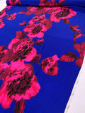 Vibrant Hazy Floral Matte-Side Printed Silk Charmeuse - Indigo Blue / Magenta / Wine Berry