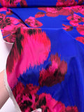 Vibrant Hazy Floral Matte-Side Printed Silk Charmeuse - Indigo Blue / Magenta / Wine Berry