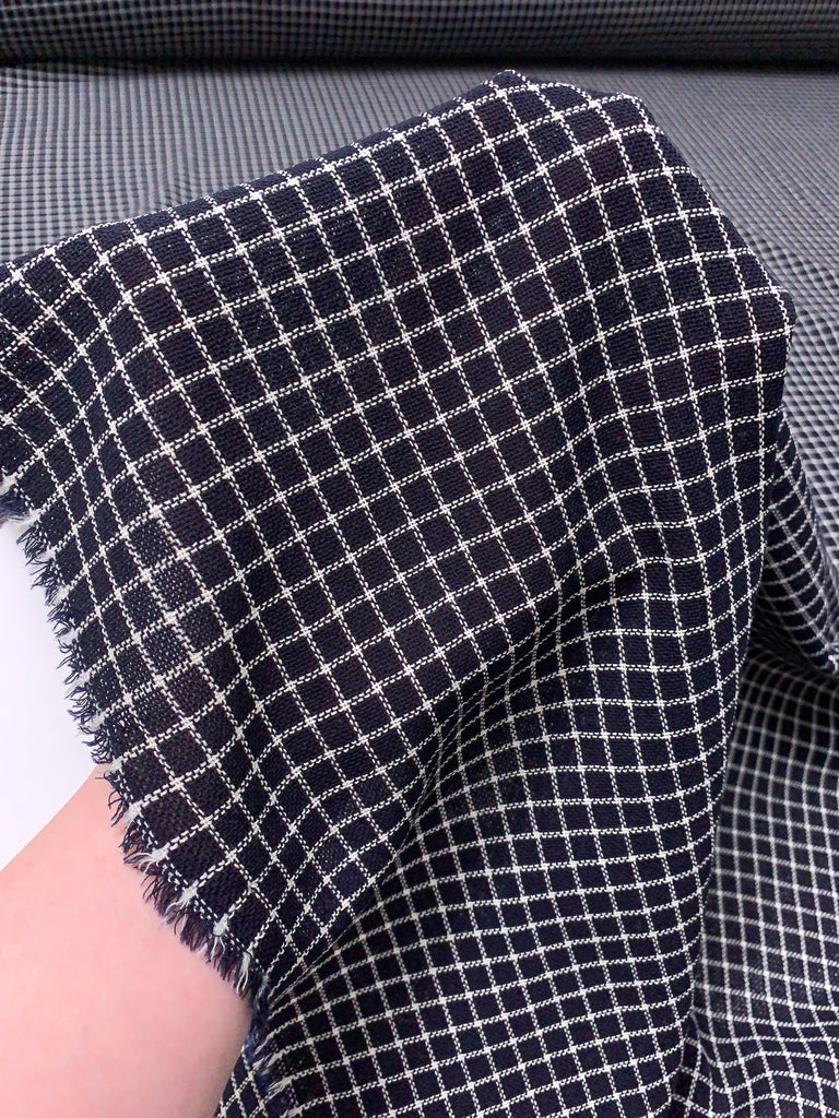 Windowpane Check Open-Weave Lightweight Wool Suiting - Navy/White ...