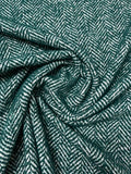 Chunky Herringbone Tweed Coating - Evergreen / White