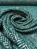 Chunky Herringbone Tweed Coating - Evergreen / White