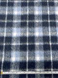 Italian Plaid Mohair-Like Wool Blend Coating - Slate Navy / Icy Blue / Off-White