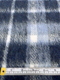 Italian Plaid Mohair-Like Wool Blend Coating - Slate Navy / Icy Blue / Off-White