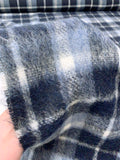 Italian Plaid Mohair-Like Wool Blend Coating - Slate Navy / Icy Blue / Off-White