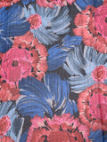 Brushstroke Floral Printed Crinkled Silk Chiffon with Lurex Pinstripes - Blues / Pinks / Red / Black / Silver