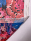 Brushstroke Floral Printed Crinkled Silk Chiffon with Lurex Pinstripes - Blues / Pinks / Red / Black / Silver