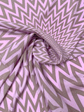 Hypnotic Chevron Star Matte-Side Printed Silk Charmeuse Panel - Lavender / Grey