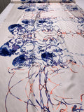 Abstract Tentacles Printed Fine Silk Twill Panel - Off-White / Purples / Neon Orange