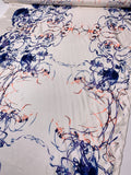 Abstract Tentacles Printed Fine Silk Twill Panel - Off-White / Purples / Neon Orange