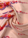 Floral Towers Border Pattern Printed Silk Shantung - Bridal Peach / Pinks / Tangerine / Purples