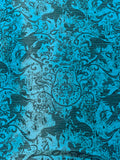 Birds Unicorns and Vines Printed Iridescent Silk Taffeta - Teal