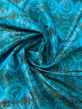 Regal Ornate Printed Iridescent Silk Taffeta - Teal