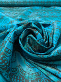 Regal Ornate Printed Iridescent Silk Taffeta - Teal