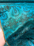 Regal Ornate Printed Iridescent Silk Taffeta - Teal